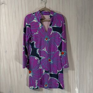 MAHI GOLD LONG SLEEVE BEACH COVER IP DRESS MEDOUM FLORAL